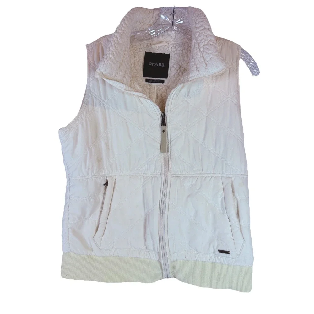 prAna Sherpa Lined Vest M‎ Cream Quilted Cozy Outdoor Hiking Casual